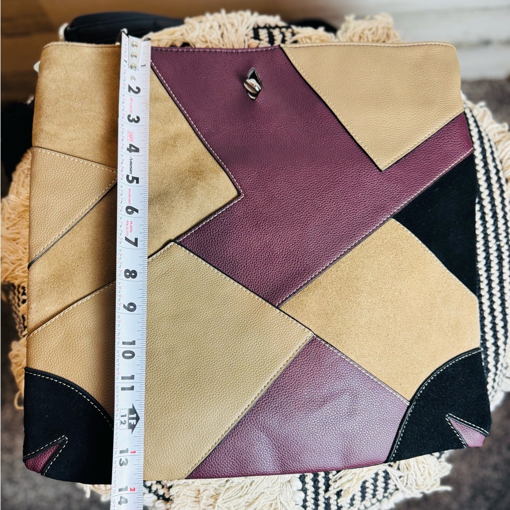 Sondra Roberts Shoulder or Satchel Purse Bag Color block Leather Suede Purse - Picture 6 of 15